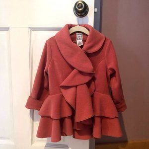 Girls Dusty Pink Fleece Ruffle Coat 2T